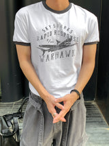 [Shoulder +3cm] Vintage Plain Ringer Short Sleeve T-Shirt