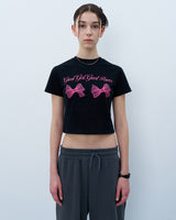ツインリボンクロップTシャツ　ブラック