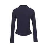 V-neck Slim Half Turtleneck Spandex Long-Sleeved T-Shirt