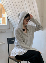 #Wish Eyelet Hood Wave Knit Cardigan (3color)