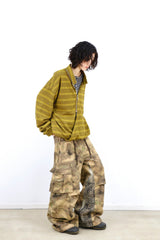 RELABEL Digital-Printed Leopard-Print Camouflage High-Waisted/Low-Waisted Frayed-Edge Patchwork A-Line Studded Workwear Trousers