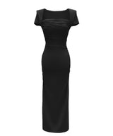Elia Shirred Sheer Short-Sleeve Maxi Dress