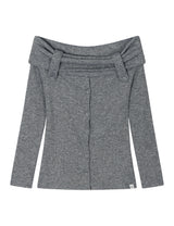 ボタン オフショルダー ニット(GREY)