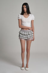 Sugar crepe smocking puff top, White