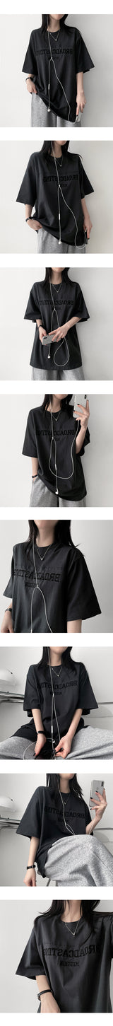 Porch Embroidered Slit Boxy Fit Short Sleeve T-shirt