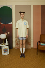 Sky blue C Patch Yellow Oxford short-sleeved Shirt [Unisex]