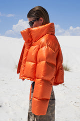 EMBROIDERED CROP PUFFER JACKET ORANGE