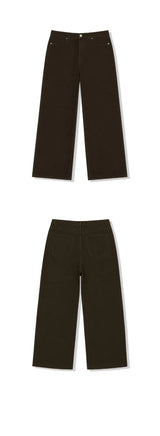 ベーシック ウォッシング ワイド コットン パンツ(brown)