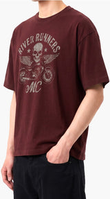 Men’s Cotton Short-Sleeve Cropped T-Shirt Motorcycle Burgundy