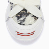 Black and Cream Frayed Tweed Platform Sneakers for Men and Women, Low Top Lace Up Shoes