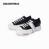 Black Frayed Canvas Rechargeable Light-Up Platform Sneakers, Low Top Lace Up