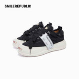 Black Frayed Canvas Platform Sneakers, Unisex Low Top Lace Up Shoes