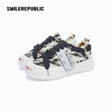 Black and Cream Frayed Tweed Platform Sneakers for Men and Women, Low Top Lace Up Shoes
