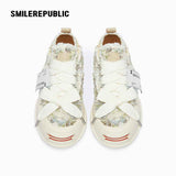Cream Frayed Textured Low Top Sneakers, Unisex Lace Up Shoes