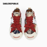 Beige Multicolor Frayed Tweed Low Top Sneakers, Unisex Lace Up Shoes