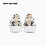 Black and Cream Frayed Tweed Platform Sneakers for Men and Women, Low Top Lace Up Shoes