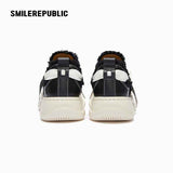 Black Frayed Trim Platform Sneakers with Interchangeable Smile Toe, Low Top Lace Up