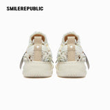 Cream Frayed Textured Low Top Sneakers, Unisex Lace Up Shoes