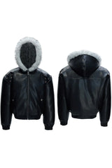 Hooded Leather Puffer Jacket