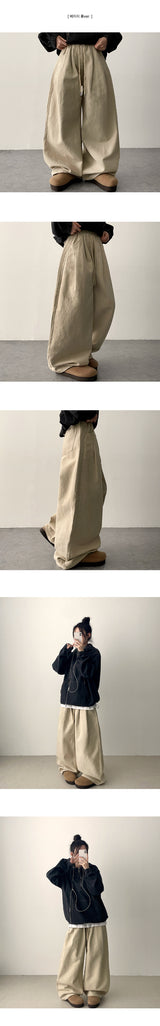 [short, basic, long choice*] League banding pintuck cotton wide pants (4 colors)