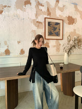 Side strap soft long-sleeve t-shirt