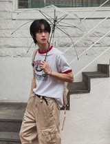 ドレーププリントリンガーハーフスリーブTシャツ
