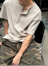 [Unisex] ワッフルヘンリーネックハーフスリーブ (4color)