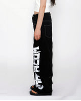 Monster Lettering Stitch Wide Denim Pants
