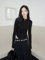 Half Turtle Side Shirring Long Sleeve Zip-Up