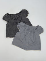 Lace Check Cap Sleeve Blouse