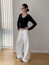 Solid color casual banding wide pants
