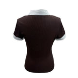 Cafe レイヤードピンタックシャツ ブラウン 半袖Tシャツ (Brown)