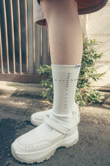 Studded cross socks (White)