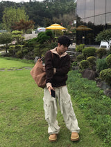 リブフードハードジップアップニット