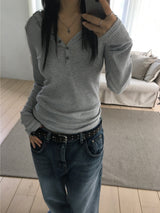 [ee] rib Button Hoodie