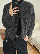 [Unisex] Hairy crop round knit cardigan(3color)