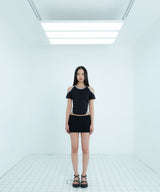 ポリエステルオフショルダークロップトップ / Polyester Off-Shoulder Crop Top (Navy)