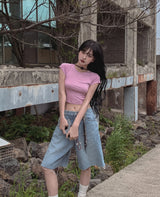 [U-BASIC] Lip Ribbed Crop Cap Short Sleeves