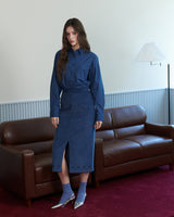 オーナメントプリントコーデュロイスカート [NAVY]