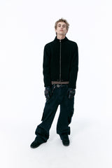 (BASE) MONO KNIT ZIP UP (BLACK)