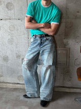 Brush destroyed wide denim pants