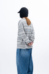 フレーズストライプニットロングスリーブTシャツ