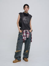 stopper damage cargo wide denim pants