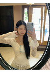 レースブルーリボンツーピース長袖Tシャツ