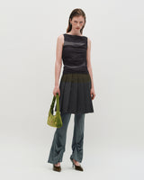 Raw Edge Colour Block Pleated Skirt _ NAVY