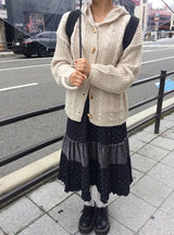 Moel Check Dot Tiered Midi Skirt
