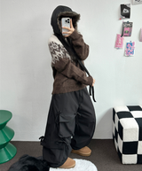 フリース❤ストリング🎀リボンカーゴナイロンポケットパンツ🖤🎀2カラー