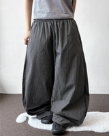 Fluffy Check Elastic Waist Balloon Pants 2Color