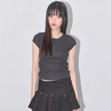サイドバックルリブTシャツ (CHARCOAL) F25QB110