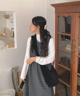 Brownie checkered bustier long skirt sleeveless autumn winter guest look date look 